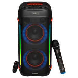 Portronics Iron Beats IV 250W party speaker with Bluetooth, dual subwoofers, and RGB LED lights for immersive audio experience image 1