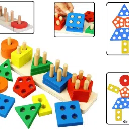Wooden Color Recognition & Shape Sorter, Colorful Geometric Board Sorting & Stack Chunky Puzzle Toys for Kids-24