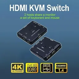 VOOCME 2 Port HDMI Switcher 2 Port USB KVM Switch 2 in 1 Out HD Switch 42 cm KVM Console image 2
