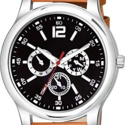 Trending & Premium Synthetic Leather Brown Belt Wrist Watch Analog Watch - For Men Gent's Exclusive Slim Black Dial High Quality Leather watch for men-image-66