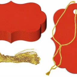 KREEPO Multi Stylish Handmade Gift Tag Colorful Blank Labels Message Note Craft Paper With Golden Strings, Price Hang Tag For Wedding Party Events 50pcs- Chili pepper Color (1.95inch x 2.75inch) Greeting Card-image-91