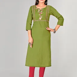 NH KAPDEWALA Floral Yoke Design Thread Work Cotton Kurta-image-51