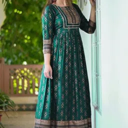 Women Printed Viscose Rayon Anarkali Kurta-image-9