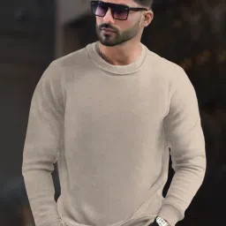 Men Solid Hooded Neck Beige Sweater-image-69