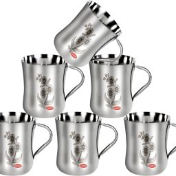 Pack of 6 Stainless Steel Stainless Steel Tea/Coffe Cup Set of 6 (Lazer Flower Print 150 Ml Cup Set)-12