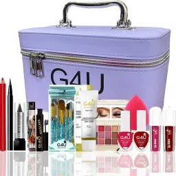 All in One Makeup Kit Gift Set,Fab 5 (5 in 1) Lipstick, High Quality Eyeshadow, Waterproof Black Eyeliner Pen,Cream,Kajal,Lip Liner,Puff,Mascara, 2 nail Polish,5 Makeup Brush Perfect for Party makeup Casual makeup Wedding makeup With Makeup Box (Set Of 16Pcs)-46
