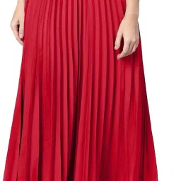 Women Colorblock Flared Red Skirt-picture-15