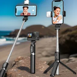 Clairbell PL0_R1S Bluetooth Selfie Sticks with Remote and Selfie Light Single Gimbal for Mobile-37