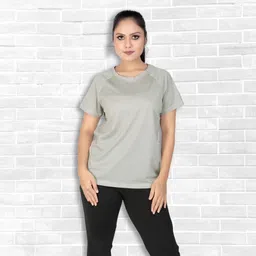 myo2 Women Solid Round Neck Polyester Grey T-Shirt-picture-25