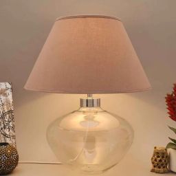 kapoor lampshades Avogadro Beige Cotton Shade Night Lamp With Metal & Glass Base-picture-27