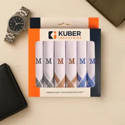KUBER INDUSTRIES 6 Pcs Monogram Letter (M) Border White Handkerchief for Men Cotton | White ["White"] Handkerchief-image-29