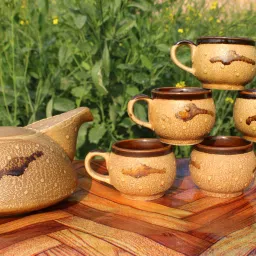 Pack of 7 Ceramic Tea/Coffee Kettle japanese Handmade Unique Styled Design Morning Set with 6 Cups-picture-3