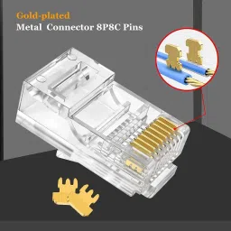 Sadow RJ 45 8 PIN CAT5, CAT5E, CAT 6 NETWORKING PLUG CRYSTAL CLEAR GOLD PLATED Lan Adapter image 3