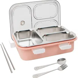 Lunch Box ltz100 with 3 Steel Compartments and Spoon | Leakproof Design 3 Containers Lunch Box-25