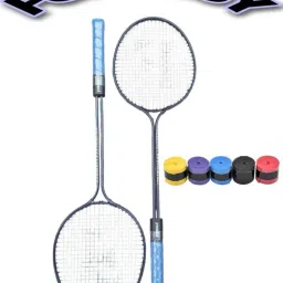 DOUBLE SHAFT RACKET combo Blue Strung Badminton Racquet-42