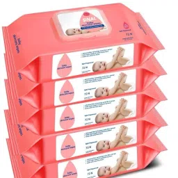 Pack of 5 Wet Wipes (72 leaf each) With Cap Alcohol & Soap Free WIP35.1-11