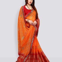 Printed Bollywood Brasso, Chiffon Saree-image-92