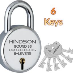 Lock with 6 Keys Steel Round 65mm, 8 Levers, Silver Finish Padlock Padlock-27