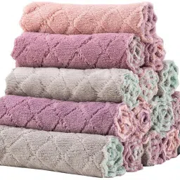 Kitchen Microfibre Cleaning Clothes, Highly Absorbent, Very Soft, Multi-Purpose Wash Cloth for Kitchen, Car, Window, Stainless Steel, Silverware (ReUsable) Multicolor Cloth Napkins-image-66