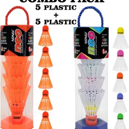 Badminton Plastic Shuttlecock Combo Pack of 10 Shuttle for Indoor Outdoor Sports Plastic Shuttle - White, Orange-22