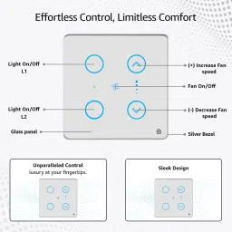 HomeMate 2 Module Smart Touch Switch Panel | 4 Switch & 1 Fan image 4