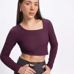 Casual Regular Sleeves Self Design Women Brown Top-image-1