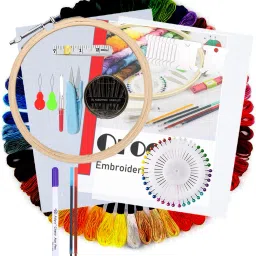 Embroidery Materials Starter Kit,50 Colour Threads,3 Pcs Bamboo Hoops,2 Pcs Aida Cloth and Cross Stitch Hand Embroidery Beginner Supplies Tool-14