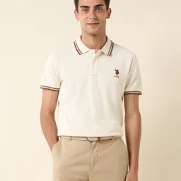 u.s. polo assn. Men Solid Polo Neck Pure Cotton White T-Shirt-picture-4