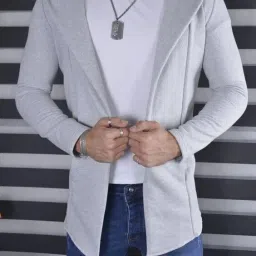 Men Longline Full Sleeve Black Shrug-image-32