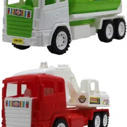 Set of 2 Combo Friction based Red|White JCB and White|Green oil tanker trucks-9