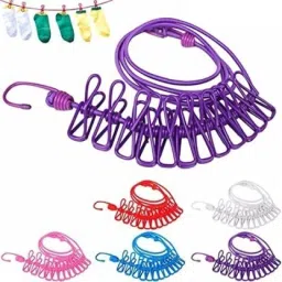 Clothes Hanging 2 Hook Drying Rope 12 Clips Portable Outdoor Travel Clothesline Microfibre Retractable Clothesline-image-14