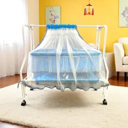kiddery MAIA Premium Cradle for Infant with Mosquito Net & 4 Wheels Lock 0-8 Months Age image 2