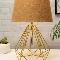 homesake Modern Farmhouse Metal Diamond Desk Table Lamp with Light Bulb Decorative Bed Table Side Golden Light, Jute Table Lamp-picture-40