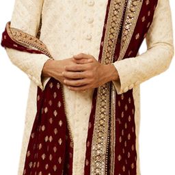manyavar Velvet Applique Maroon Men Dupatta-picture-47