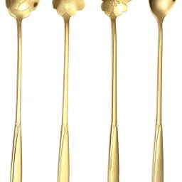 Gold Flower Shape Coffee Spoon with Package Bag Disposable Stainless Steel Dessert Spoon, Coffee Spoon, Cream Spoon, Ice Tea Spoon, Sugar Spoon, Table Spoon Set-image-2