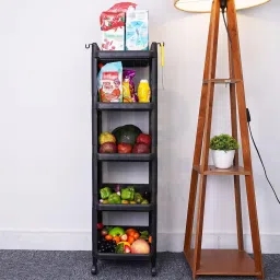 5 Tier Stackable Shelf Utility Rolling Stand Rack | Storage Organizer Rack | Plastic Kitchen Trolley-0