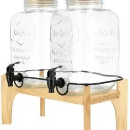 Glass Juice Baverages Dispenser 2 pcs 4L Dispenser With Lid and Wooden Stand Bottom Loading Water Dispenser-image-78