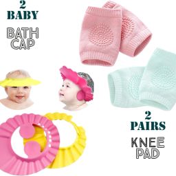 Baby Shower Cap Hat Wash Hair Shield for Kids Head + 2 pairs baby knee pad-image-57