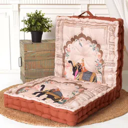 BLANC9 Rust & Cream 2 Pieces Elephant Printed Floor Cushions-8