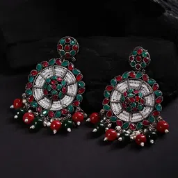 DEEBACO Silver Plated Circular Oxidised Chandbalis Earrings-image-5