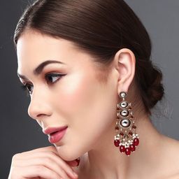 Anvik Gold Plated Kundan Studded Contemporary Drop Earrings-23