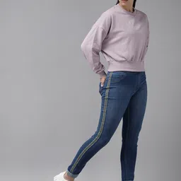 UTH by Roadster Girls Blue Solid Denim Stretchable Jeggings with Side Taping Detail-image-94