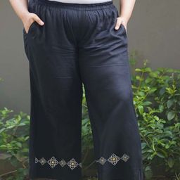 LetsDressUp Women Plus Size Ethnic Motifs Hem Design Chambray Straight Palazzos-picture-1