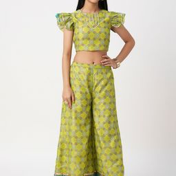 LIL DRAMA Girls Floral Printed Round Neck Top with Palazzos-picture-45