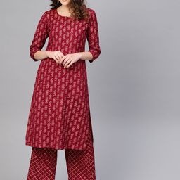 anayna Women Maroon & Golden Khari Print Kurta with Palazzos-picture-58
