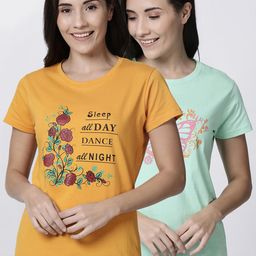 Kryptic Women Pack Of 2 Printed Pure Cotton Lounge T-shirts-image-51