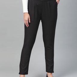 YASH GALLERY Women Black Regular Fit Solid Trousers-image-90