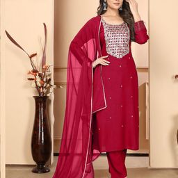 Rujave Women Paisley Yoke Design Empire Kurta with Trousers & With Dupatta-picture-46