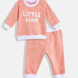 White Snow Kids Little Dino Printed Sweatshirt with Joggers-25