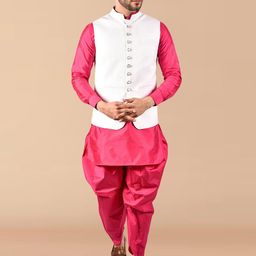 PRINTINDIA Mandarin Collar Pure Silk Kurta with Dhoti Pants & Nehru Jacket-image-6